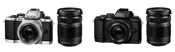 ＜OM-D E-M10 EZダブルズームキット　（左：ボディー色シルバー／右：ボディー色ブラック）＞ 「OM-D E-M10」 +　「M.ZUIKO DIGITAL ED 14-42mm F3.5-5.6 EZ」 +　「M.ZUIKO DIGITAL ED 40-150mm F4.0-5.6 R」 