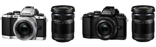 ＜OM-D E-M10 EZダブルズームキット（左：ボディー色シルバー／右：ボディー色ブラック）＞ 「OM-D E-M10」+「M.ZUIKO DIGITAL ED 14-42mm F3.5-5.6 EZ」+「M.ZUIKO DIGITAL ED 40-150mm F4.0-5.6 R」