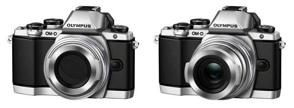 「OM-D E-M10」、「M.ZUIKO DIGITAL ED 14-42mm F3.5-5.6EZ」への装着イメージ（左から電源Off時、On時イメージ）