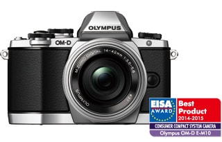「EISA AWARD European Consumer Compact System Camera 2014-2015」受賞　ミラーレス一眼「E-M10」（シルバー）　「M.ZUIKO DIGITAL ED14-42mm F3.5-5.6 EZ」装着時