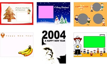 「くらえもん素材市場」からダウンロードできるクリスマスカードと年賀状テンプレートの例
