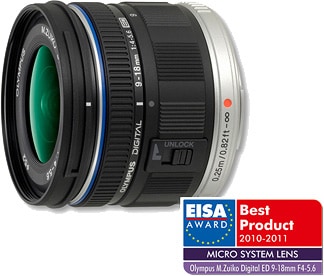 EISA AWARD　2010-2011ヨーロピアン マイクロ システム レンズ賞受賞　「M.ZUIKO DIGITAL ED 9-18mm F4.0-5.6」