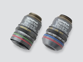 シリコーンオイル浸対物レンズ「UPLSAPO30XS」（左）「UPLSAPO60XS」（右）