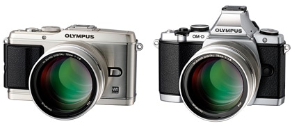 「M.ZUIKO DIGITAL ED 75mm F1.8」を「OLYMPUS PEN E-P3」（左）、および、「OLYMPUS OM-D E-M5」（右）に組み合わせたイメージ